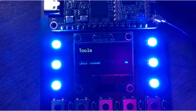 a picture showing the PCB from the project with rainbow lights turned on